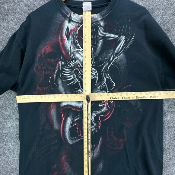 Dragon Skull T Shirt Mens Extra Large Black Red Grunge Punk Goth AOP Gildan - Picture 10 of 11